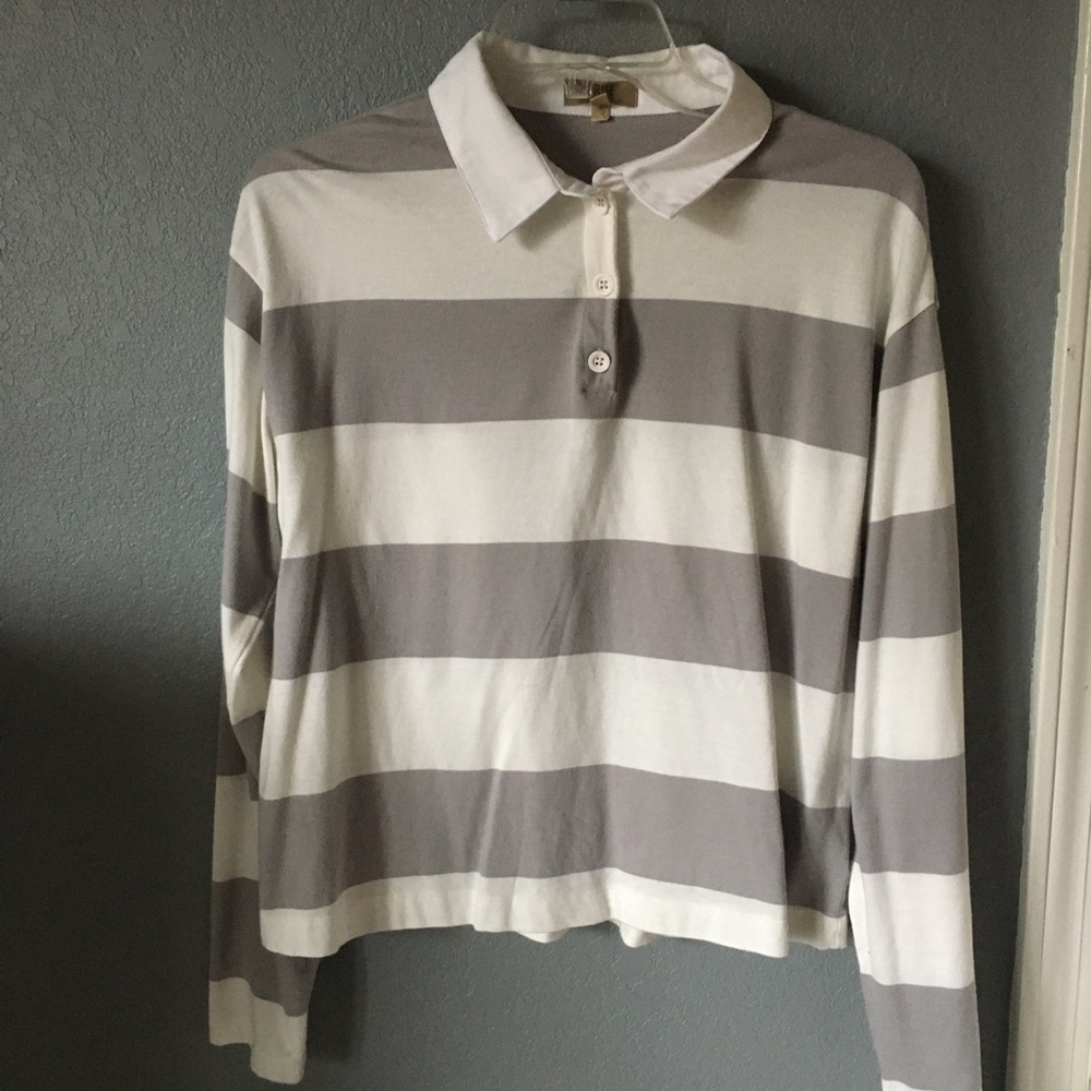 Crop Top Stripped Long Sleeve Button Top